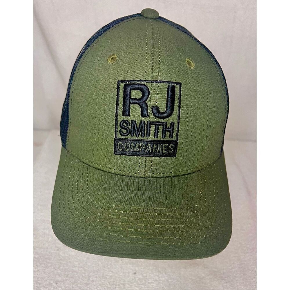 RJ SMITH Companies Olive Green Black Mesh & Canvas Trucker Cap Hat Adjustable